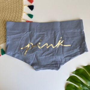 Victoria's Secret PINK Logo Script Boyshort Panty Perwinkle Foil Logo XS NEW
